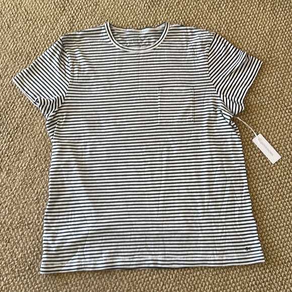 Outerknown Saltwater Slub T-Shirt Large Navy White Stripe NWT Organic Cotton - Picture 3 of 6